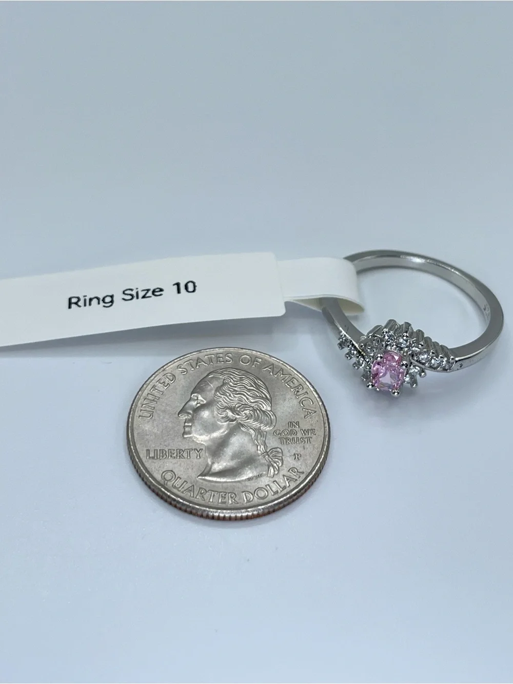 Swarovski Crystal Elements Pink Oval Cut Crystal Halo Dainty Ring Sz 10